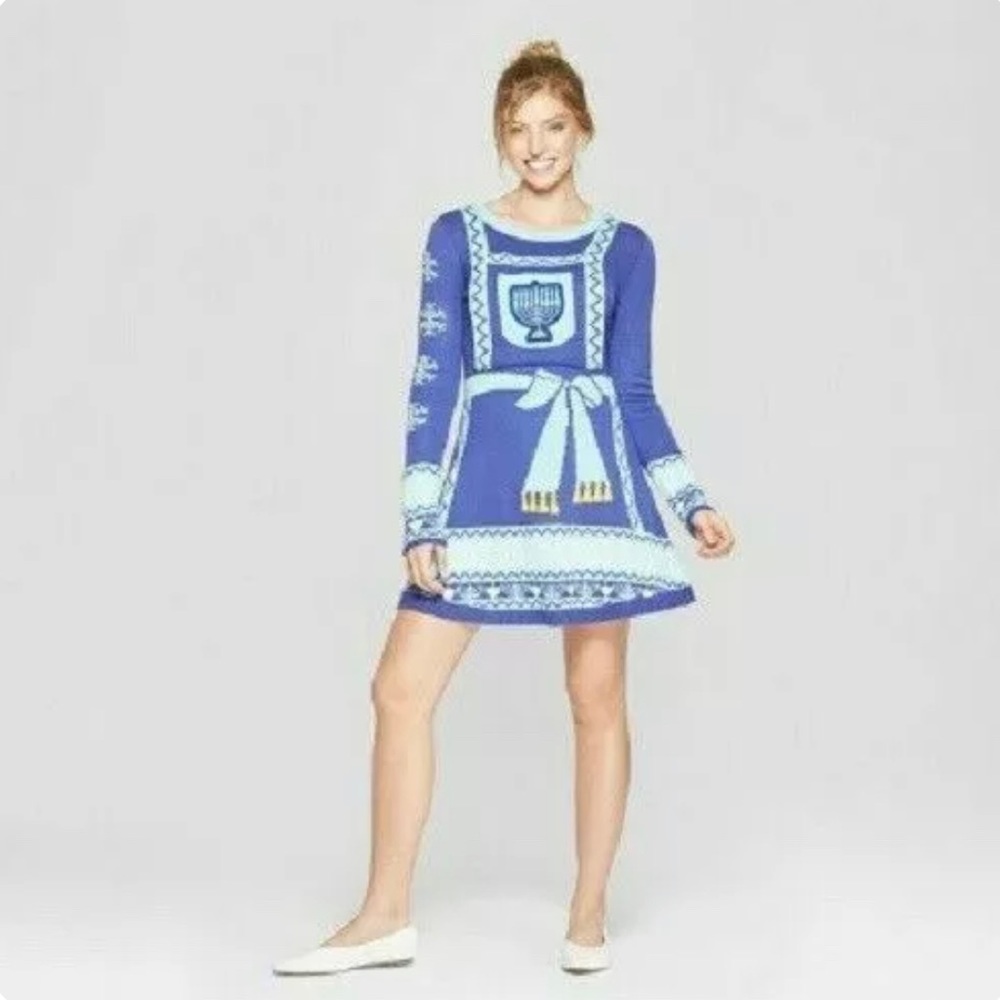 Born Famous Women’s Ugly Hanukkah Sweater Dress Sizes XS, S, XL, NEW-WITH-TAG